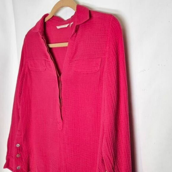 Soft Surroundings Womens Pink‎ Long Sleeve Buttoned Tunic Top S 100% Cotton - Picture 13 of 15